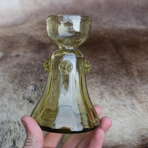 CANDLESTICK, GREEN GLASS