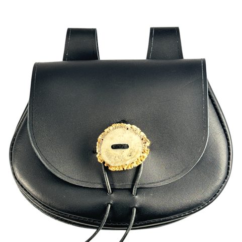 MEDIEVAL LEATHER BAG WITH ANTLER, BLACK