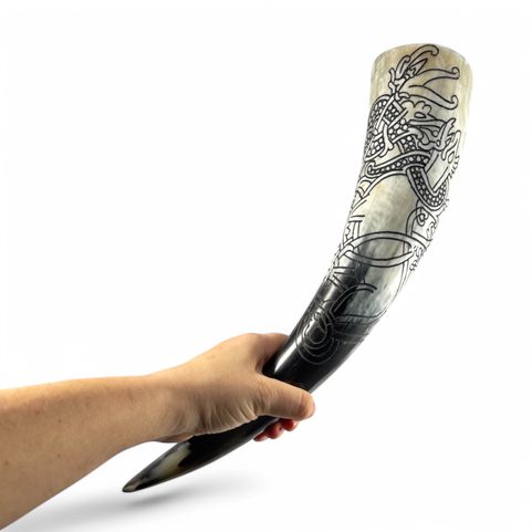 FÁFNIR - DRAGON, CARVED DRINKING HORN