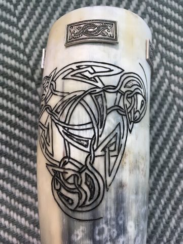 DRINKING HORN WITH VENDEL MOTIVES AND FORGED STAND
