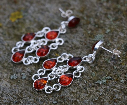 MARINA, AMBRE, BOUCLES D'OREILLES EN ARGENT