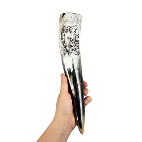 CELTIC BOAR, CARVED DRINKING HORN