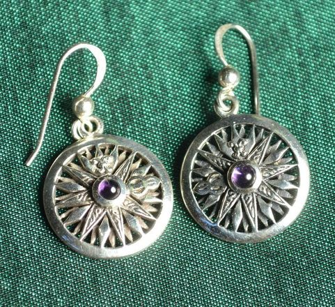 COMPASS, SILVER EARRINGS WITH AMETHYST, AG 925