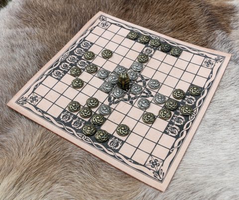 HNEFATAFL OR TAFL, VIKING BOARD GAME - LEATHER AND STONES
