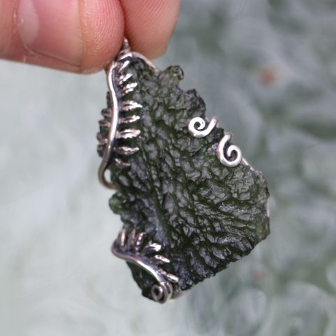 FERN, SILVER PENDANT WITH MOLDAVITE