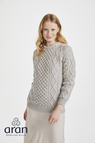 ARAN, IRISH WOOL SWEATER, GREY