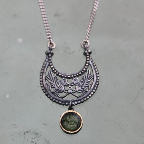 VIKING BIRDS - NECKLACE, SILVER 925 AND MOLDAVITE