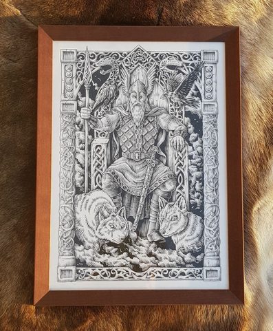 ODIN ON THE THRONE, FRAMED PICTURE