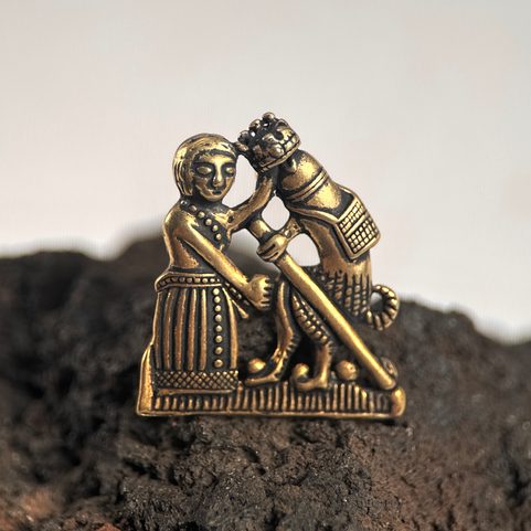 CORONATION BY PHALLUS, MEDIEVAL PILGRIM BROOCH, BRONZE