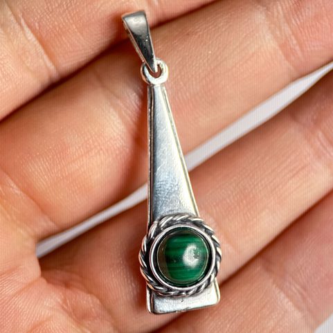TRIANGLE - MALACHITE, PENDANT, SILVER