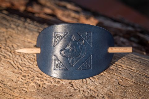 WOLF, LEATHER HAIR CLIP, BLUE