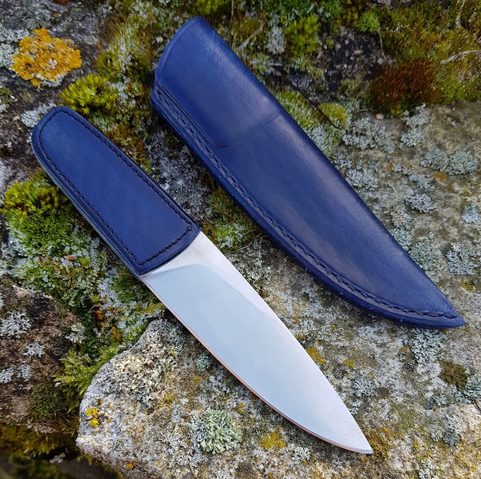 LOGAN DESIGNER KNIFE WITH LEATHER GRIP AND SHEATH, BLUE