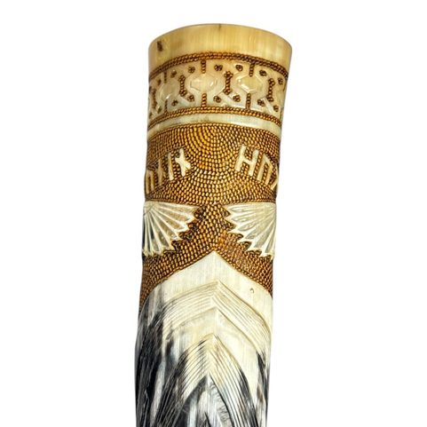 HUGINN AND MUNINN, DECORATED VIKING HORN