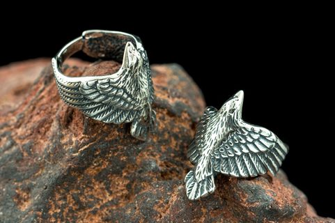 CORVUS, RAVEN, SILVER RING