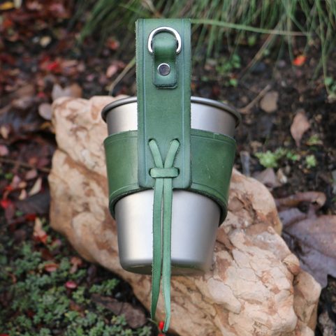 FISH LEATHER CUP HOLDER AND TITANIUM BEER CUP KEITH, PERUNIKA SYSTEM