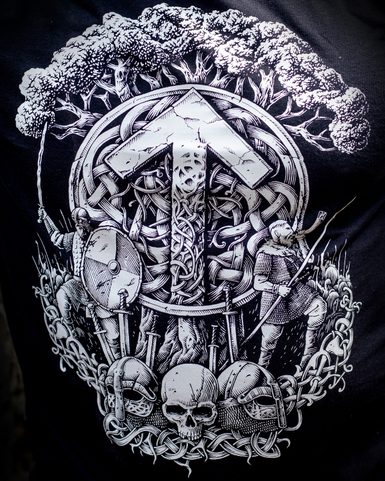 TIWAZ, FUTHARK EDITION, SCHWARZ-WEISSES HERREN-T-SHIRT, NAAV