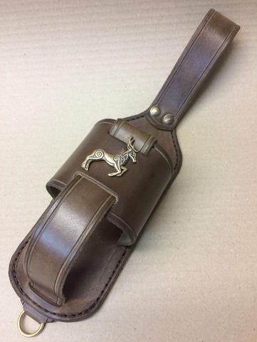 FIANNA CELTIC DEER, LEATHER BEER KOOZIE HOLSTER