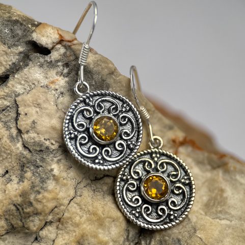 NATURA, SILVER EARRINGS, CITRINE , AG 925/1000