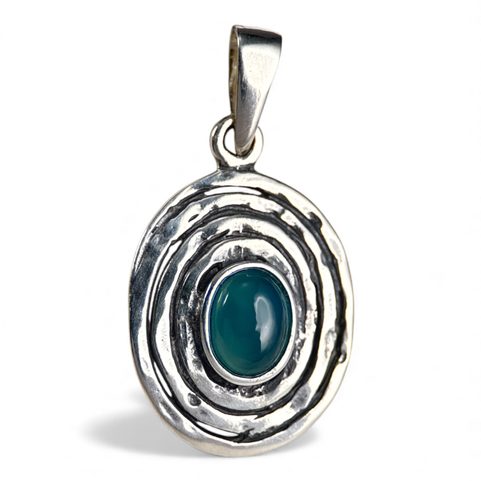 AQUARIUS, STERLING SILVER PENDANT, BLUE CHALCEDONY