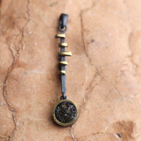 THAYA SILVER PENDANT WITH MOLDAVITE, GOLD PLATED