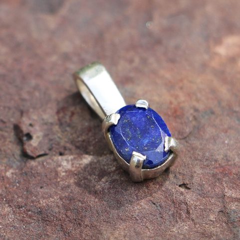 LAPIS PENDANT, FACETED GEM, STERLING SILVER