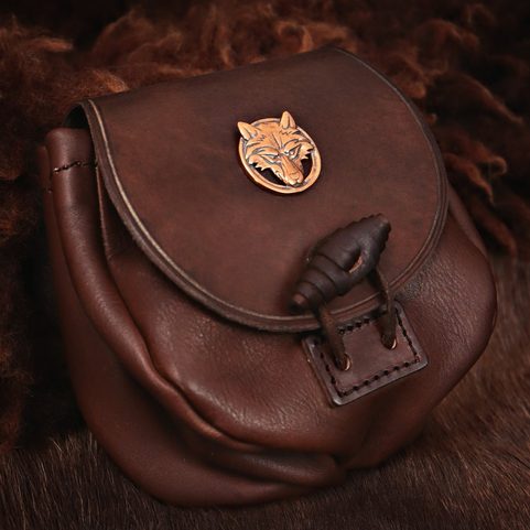 WOLF, LEATHER MEDIEVAL BAG, BRONZE