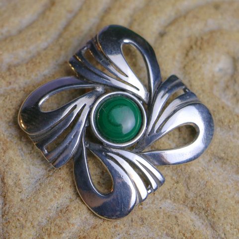 SELKIE, ART NOUVEAU NECKLACE, STERLING SILVER MALACHITE