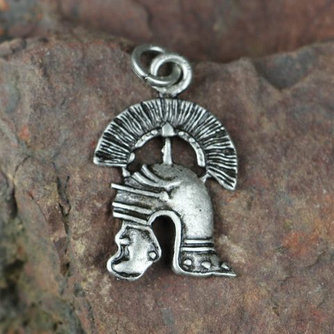 CENTURION, ROMAN HELMET, ZINK PENDANT, ANTIQUE SILVER