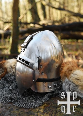 GERMAN VISORED BASCINET, MEDIEVAL HELMET, CA. 1370, 2 MM STEEL