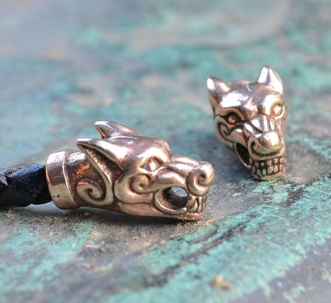 FENRIR, VIKING WOLF HEAD, ICELAND, BRONZE TERMINAL FOR NECKLACES OR BRACELETS