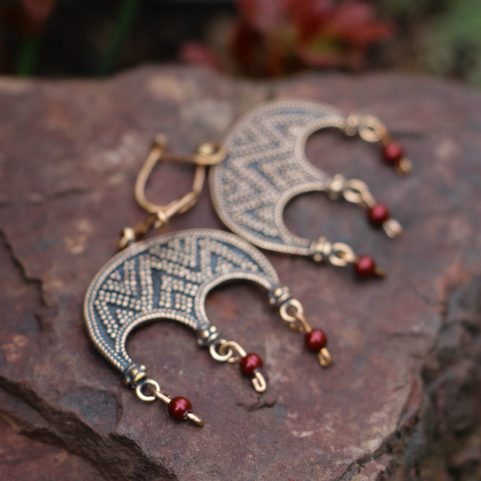 LUDMILA, EARRINGS, BRONZE, RED