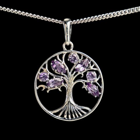 ARBRE DE VIE, AMÉTHYSTE, PENDENTIF, ARGENT 925/1000