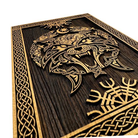 FENRIR WOLF - VIKING, WOODEN WALL PICTURE 21X30CM