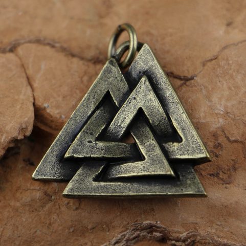 VALKNUT, VIKING PENDANT, ZINC, ANT. BRASS