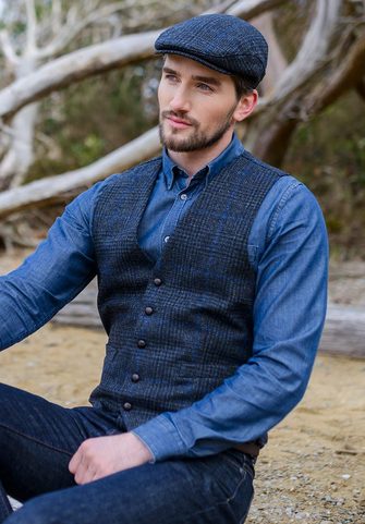 GILET IRISH TWEED BLEU 434-1