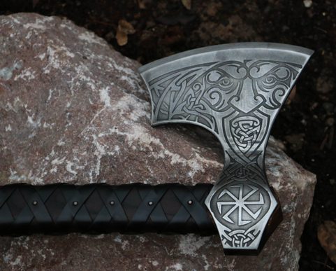 AXE OF PERUN, ETCHED WITH LEATHER