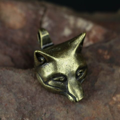 CELTIC FOX, HEAD, PENDANT, ZINC, ANTIQUE BRASS