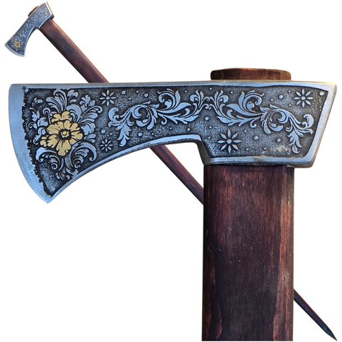FLORA WALLACHIAN AXE, TRADITIONAL SHEPHERD'S AXE - ETCHED, GOLD PLATED