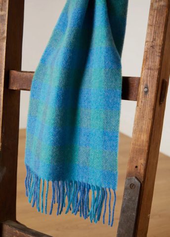 IRISH SCARF, FOXFORD BLUE &AMP; GREEN CHECK LAMBSWOOL SCARF