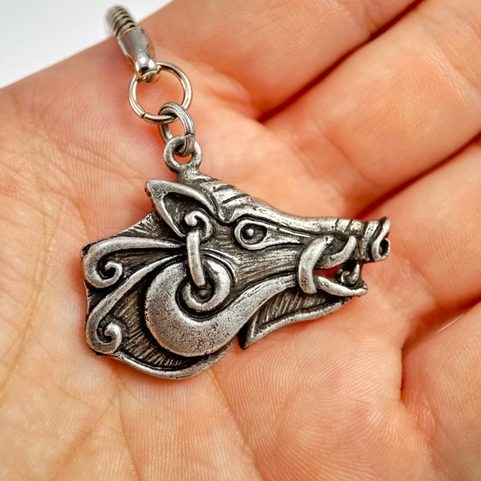 CELTIC BOAR KEY RING, ZINC ANTIQUE SILVER