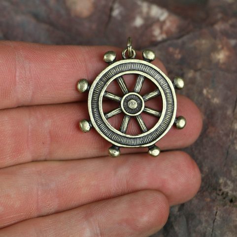 STEERING WHEEL, MASSIVE ZINC PENDANT, ANTIQUE BRASS