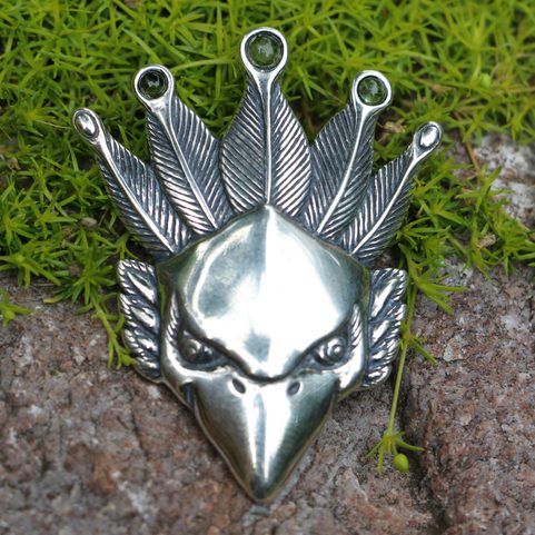 FEUERVOGEL MIT MOLDAVIT, SILBERANHÄNGER AG 925 12G