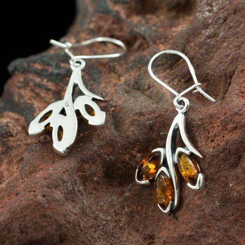 RENIA, BOUCLES D'OREILLES EN AMBRE, ARGENT