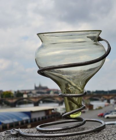 MEDIEVAL GLASS, GLASS WITH FORGED IRON STAND