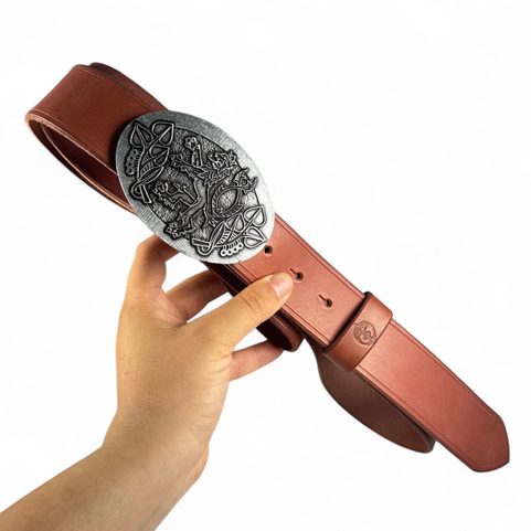 BOHEMIA, CZECH LION, LEATHER BELT, COGNAC