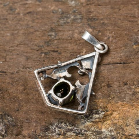 ZEPHYRA, PENDENTIF, MOLDAVITE, COUPÉ, ARGENT