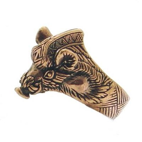 VIKING BOAR WITH TIWAZ RUNE, BRONZE RING