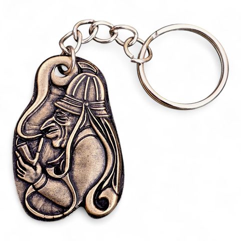 WATER GOBLIN, KEYCHAIN, ZINC, ANTIQUE BRASS
