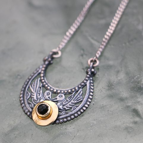 VIKING BIRDS - NECKLACE, SILVER 925 AND MOLDAVITE