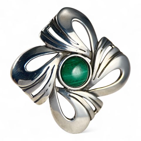 SELKIE, ART NOUVEAU NECKLACE, STERLING SILVER MALACHITE